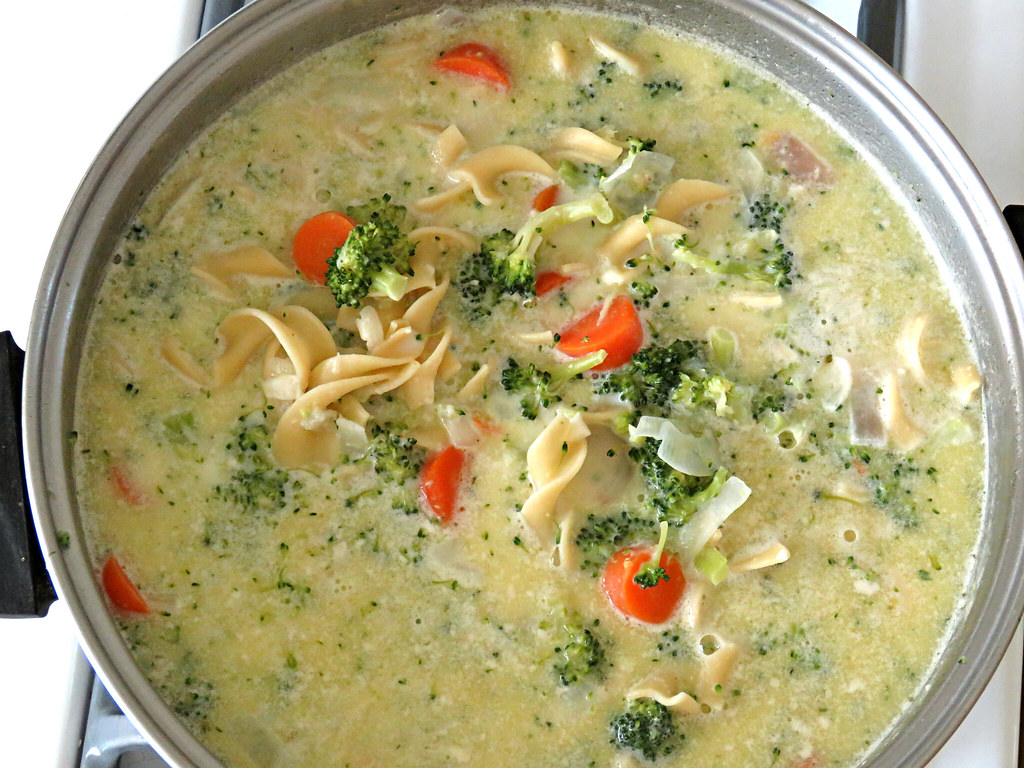 Broccoli Cheese Soup in cold rainy day 